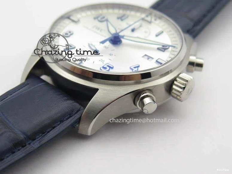 MIROTIME 0723 Pilot Chrono SS IW387809 ZF 1:1 Best Edition Silver Dial Blue Numbers On Blue Leather Strap A Lightweight 7263